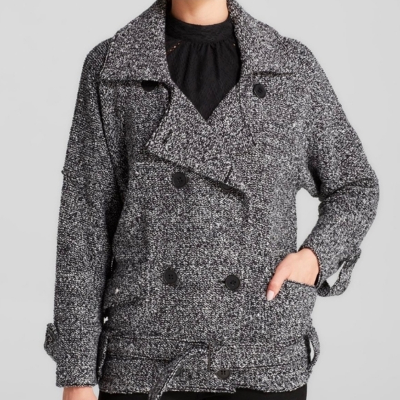 FREE PEOPLE Cotton Wool Blend Slouchy Moto Black and White Jacket size XS - Picture 2 of 7